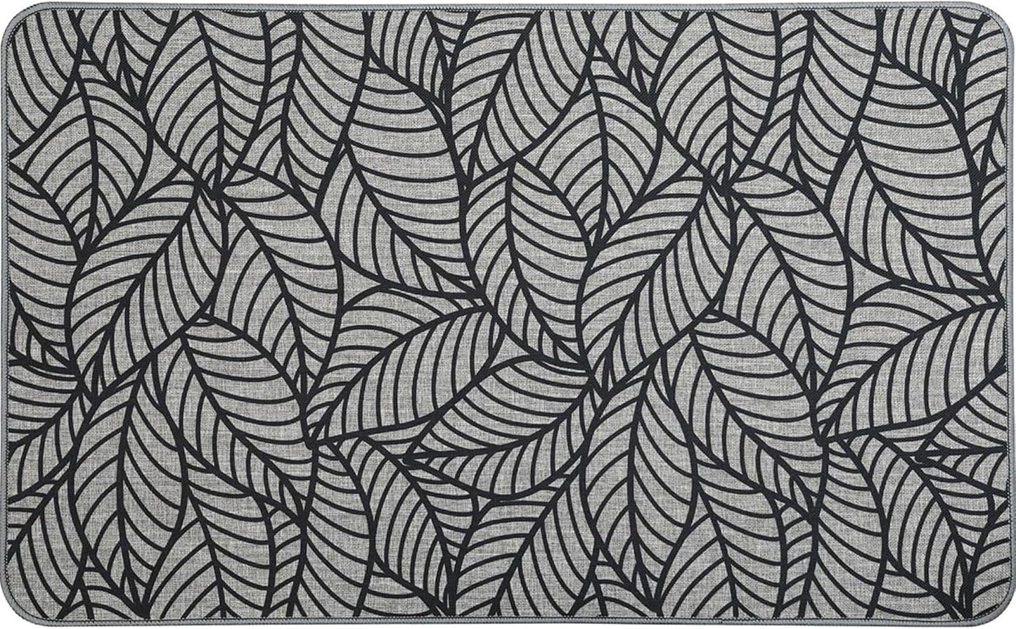 EVIDECO French Home Goods Set of 2 Jungle Printed Kitchen Mats - Gray Leaves Design - Stylish & Durable - Ideal for Homeowners & Renters - Non Slip & Comfort Floor Mat