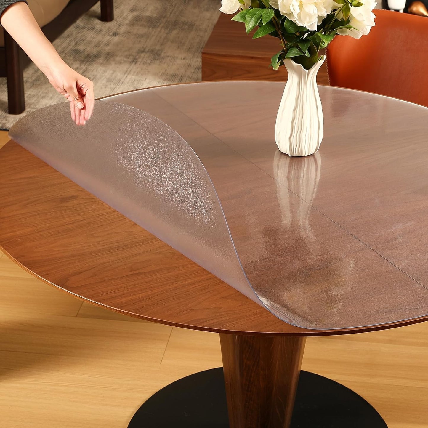 ETECHMART Clear Round Table Cover Protector 48'', 2.0mm Thick Vinyl Waterproof Transparent Table Protector, Non-Slip Heat Resistant Clear Plastic Table Cover Protector for Coffee Table Hard Floor
