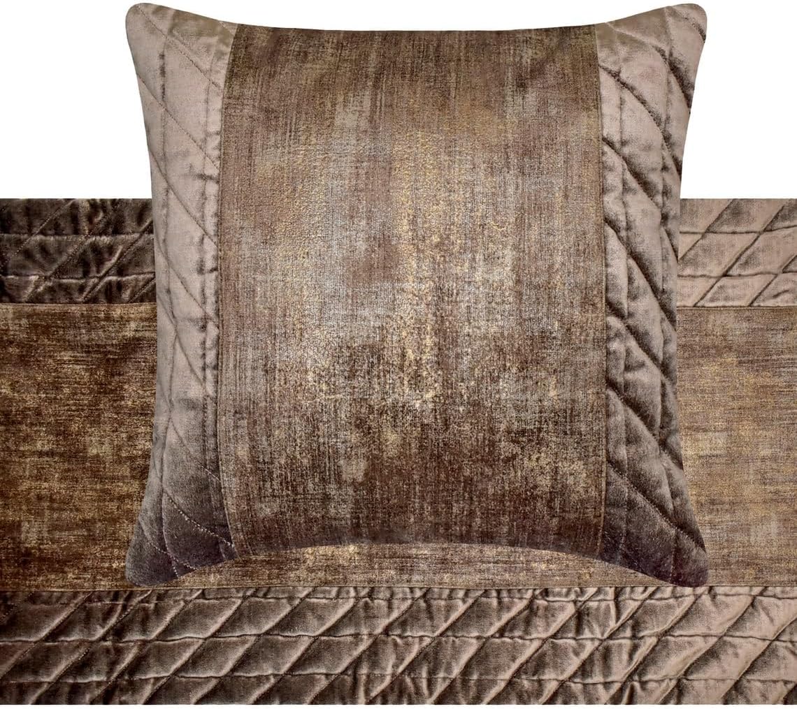 The HomeCentric King/Queen/Twin Brown Decorative Bed Runner King 90"x18" Bed Runner with One Pillow Cover, Quilted, Patchwork, Foil Bed Scarf on Velvet Fabric - Bourbon Bliss