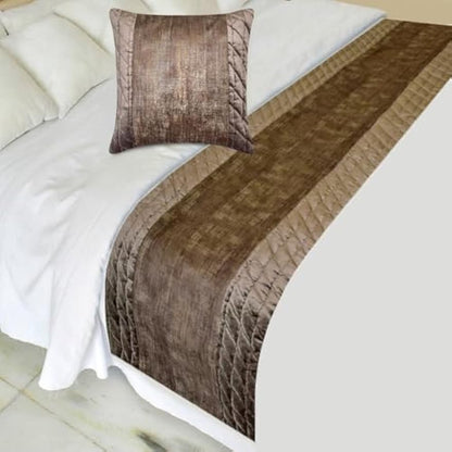 The HomeCentric King/Queen/Twin Brown Decorative Bed Runner King 90"x18" Bed Runner with One Pillow Cover, Quilted, Patchwork, Foil Bed Scarf on Velvet Fabric - Bourbon Bliss