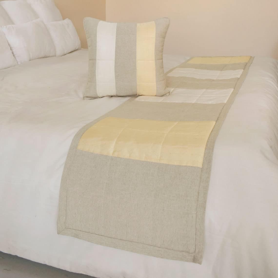 The HomeCentric King/Queen/Twin Blue Designer King 90"x18" Bed Runner with 2 Pillow Cover, Floral, Embroidered, Jute Lace & Lace Bed Scarf on Cotton Fabric - Morning Glories