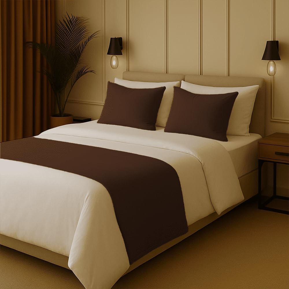 100% Egyptian Cotton Bed Runner Chocolate Solid California King Size (108x20) 1 Piece Decorative Bed Scarf for Bedroom Hotel Wedding Room