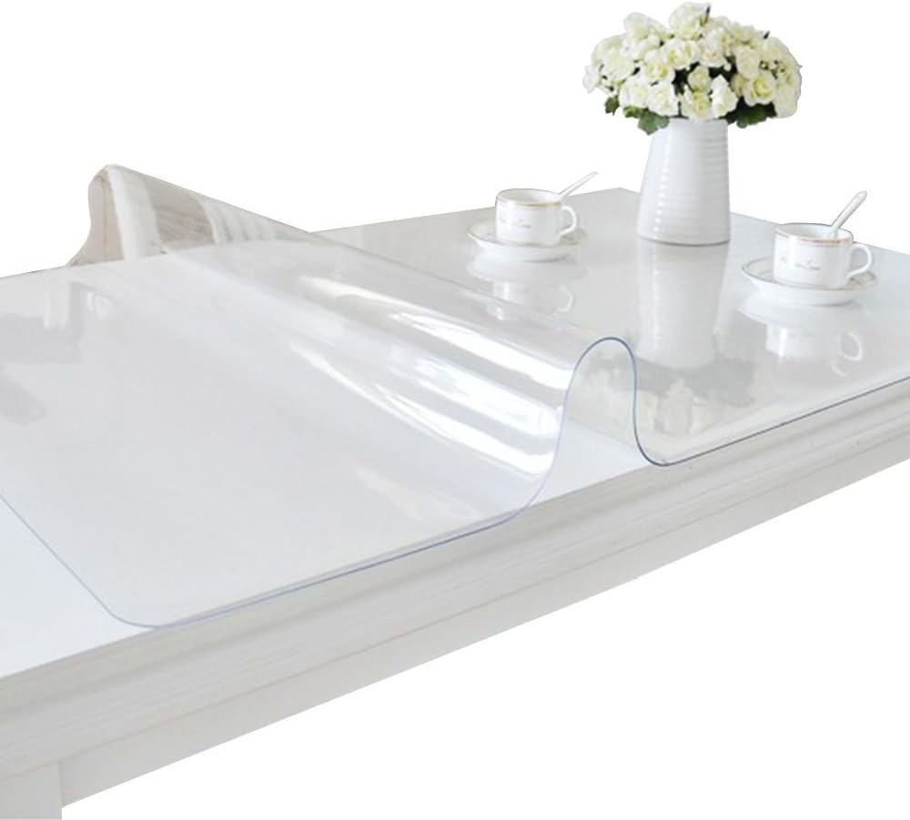 ETECHMART Clear Round Table Cover Protector 48'', 2.0mm Thick Vinyl Waterproof Transparent Table Protector, Non-Slip Heat Resistant Clear Plastic Table Cover Protector for Coffee Table Hard Floor