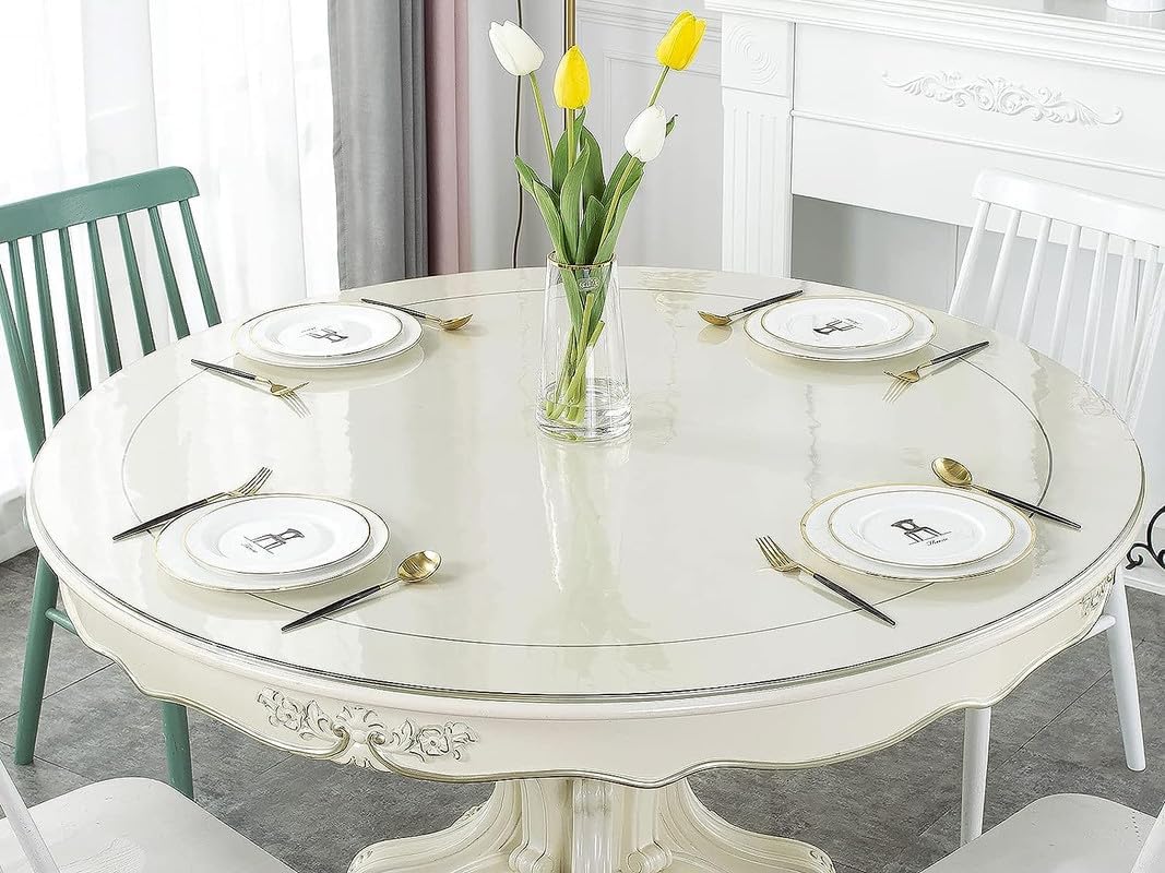Deep Dream 2.0mm Thick 48 Inches Clear Round Table Protector, Round Table Cover, Tablecloth Protector, Table Protector for Dining Room Table & Office