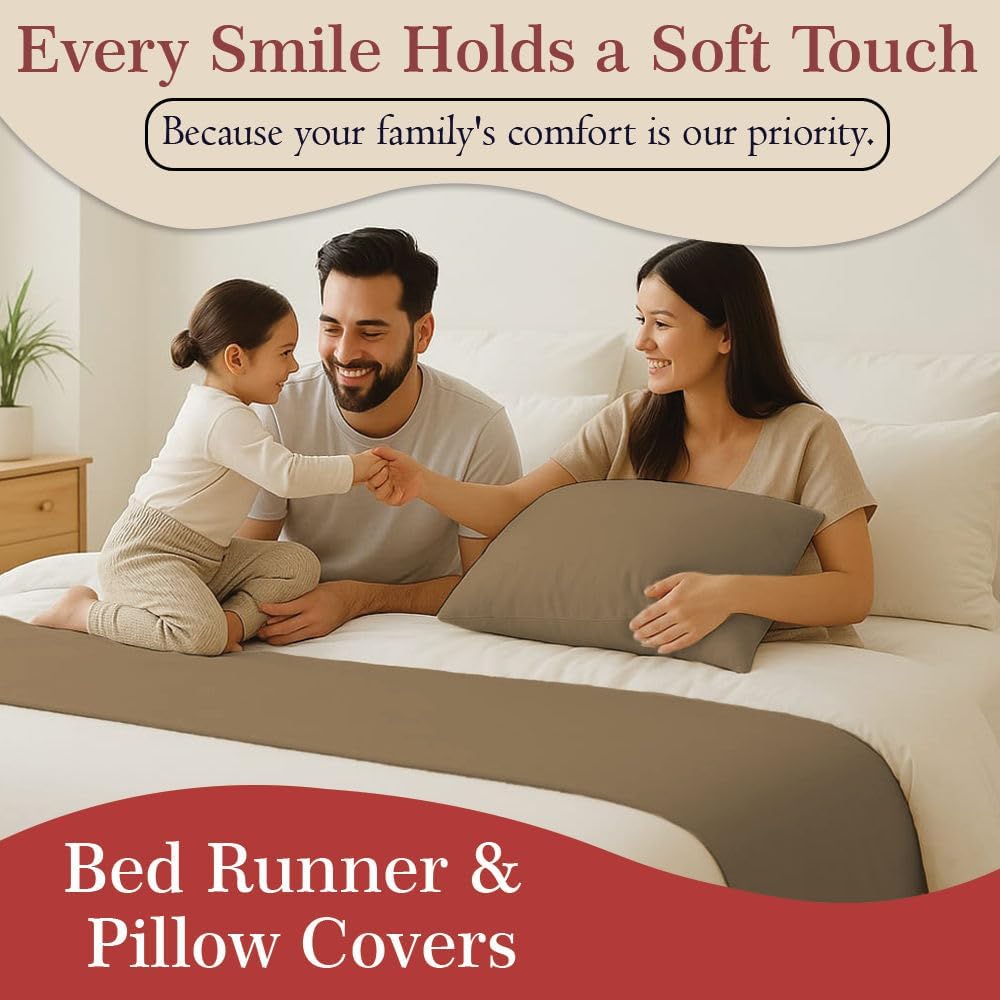 100% Egyptian Cotton Bed Runner Taupe Solid King Size (102x20) 3 Piece Decorative Bed Scarf for Bedroom Hotel Wedding Room with 2 Pillow Shame