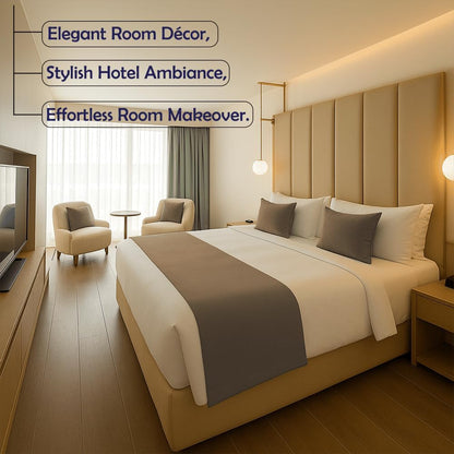 100% Egyptian Cotton Bed Runner Taupe Solid King Size (102x20) 3 Piece Decorative Bed Scarf for Bedroom Hotel Wedding Room with 2 Pillow Shame