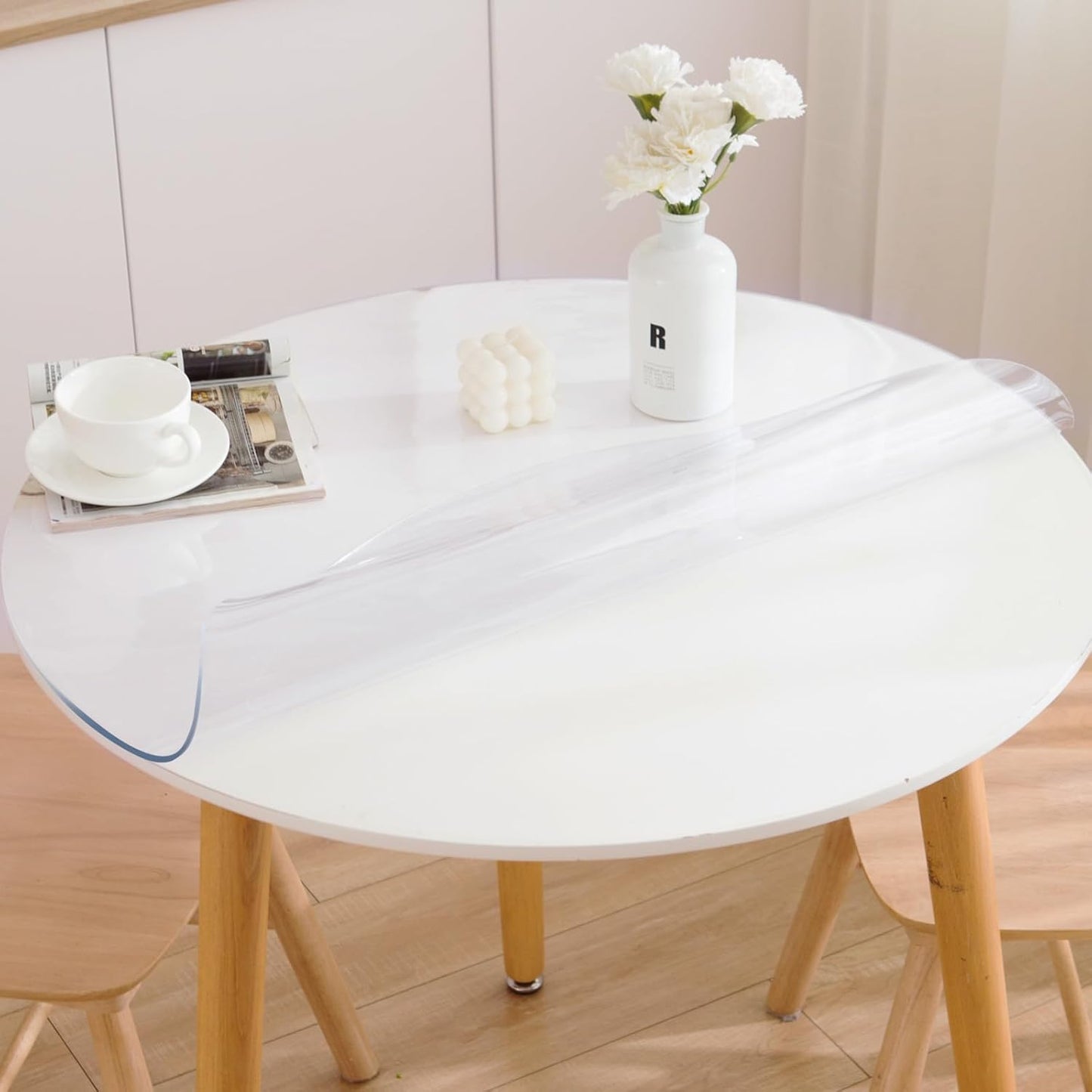 54 Inch Round Clear Table Cover Protector, Clear Round Protector for Dining Room Table, 1.5mm Thick Waterproof Round Plastic Vinyl Table Pad