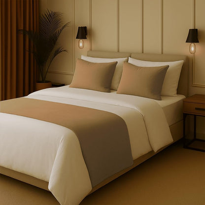 100% Egyptian Cotton Bed Runner Taupe Solid King Size (102x20) 3 Piece Decorative Bed Scarf for Bedroom Hotel Wedding Room with 2 Pillow Shame