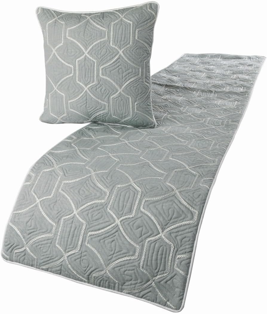 The HomeCentric King/Queen/Twin Blue Designer King 90"x18" Bed Runner with 2 Pillow Cover, Floral, Embroidered, Jute Lace & Lace Bed Scarf on Cotton Fabric - Morning Glories