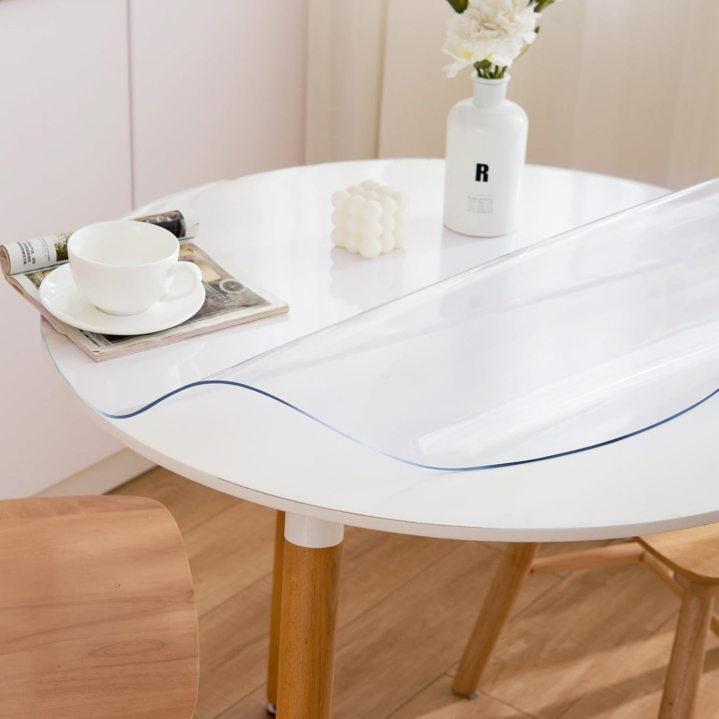 54 Inch Round Clear Table Cover Protector, Clear Round Protector for Dining Room Table, 1.5mm Thick Waterproof Round Plastic Vinyl Table Pad