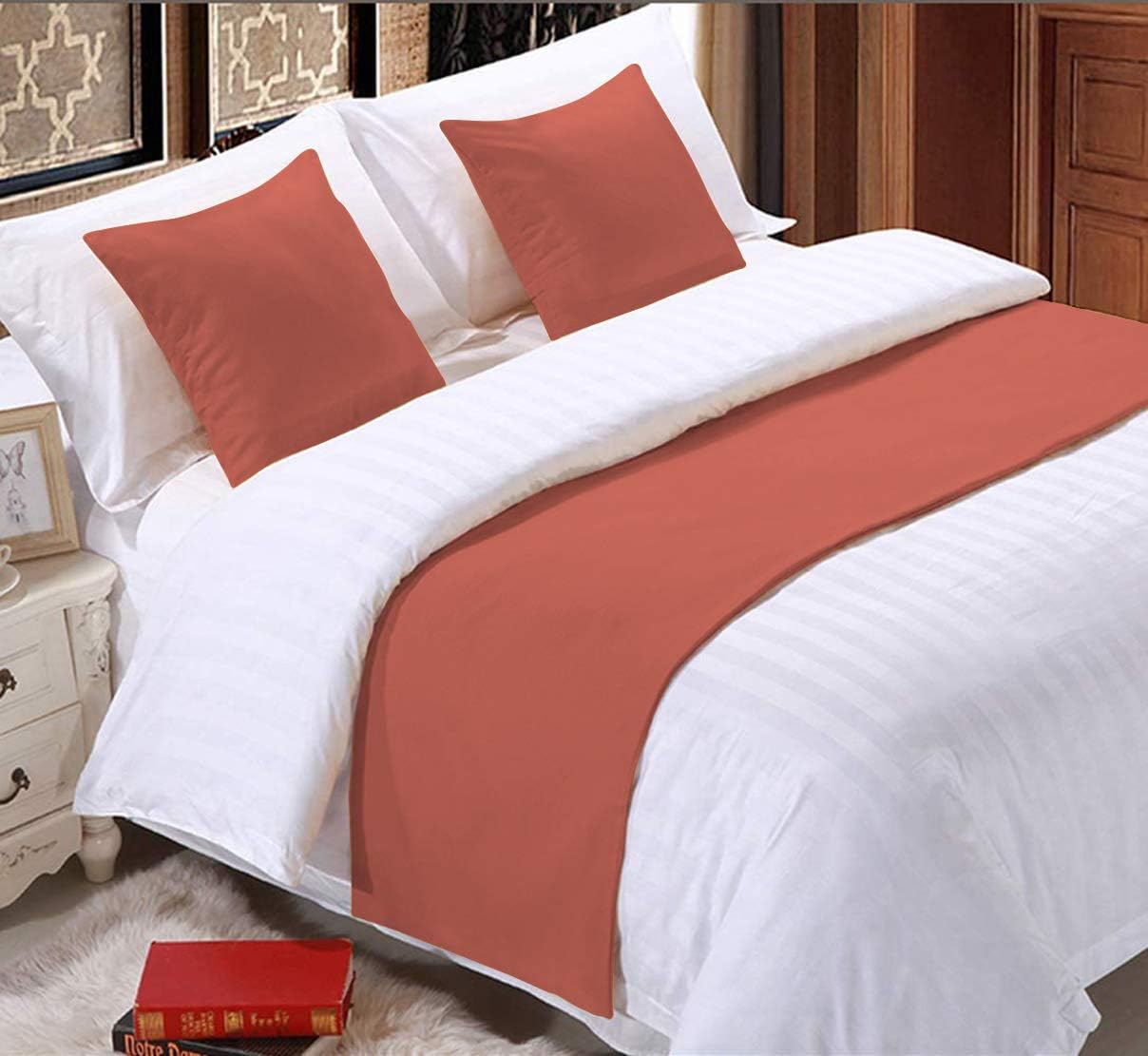 1 Piece Bed Runner Scarf Protector SDipcover Bed Decorative Scarf for Bedroom Hotel Wedding Room - 600 TC-100% Egyptian Cotton, Solid (King, Red)