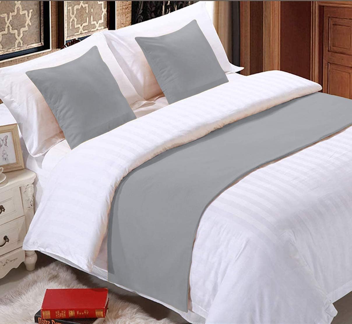 800 Thread Count Solid 1 Piece Bed Runner Scarf Protector Slipcover Bed Decorative Scarf (Queen (90 X 20), Taupe)