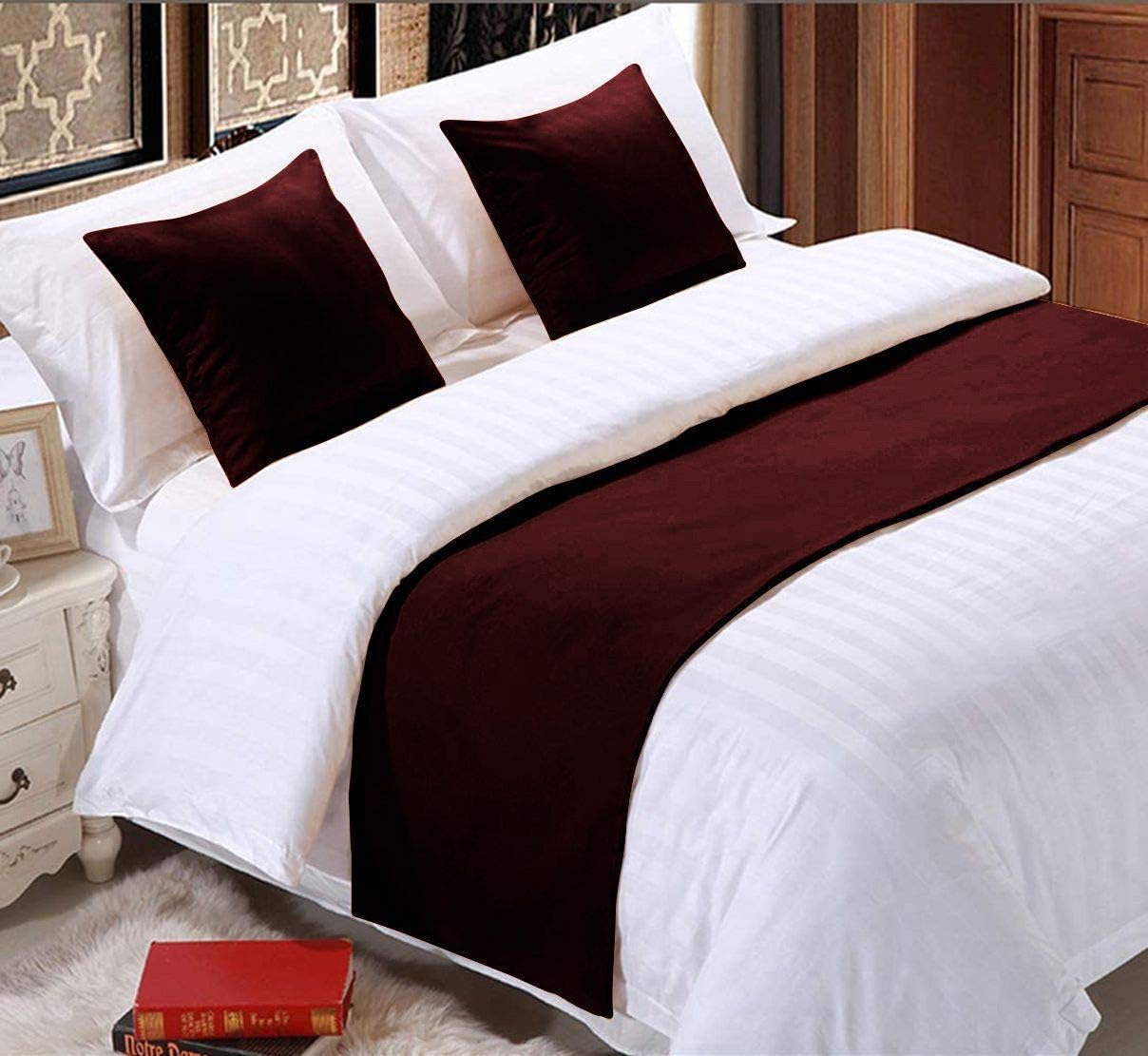 1 Piece Bed Runner Scarf Protector SDipcover Bed Decorative Scarf for Bedroom Hotel Wedding Room - 600 TC-100% Egyptian Cotton, Solid (King, Red)