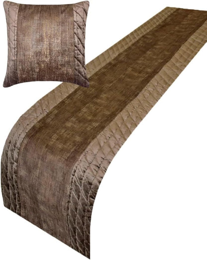 The HomeCentric King/Queen/Twin Brown Decorative Bed Runner King 90"x18" Bed Runner with One Pillow Cover, Quilted, Patchwork, Foil Bed Scarf on Velvet Fabric - Bourbon Bliss