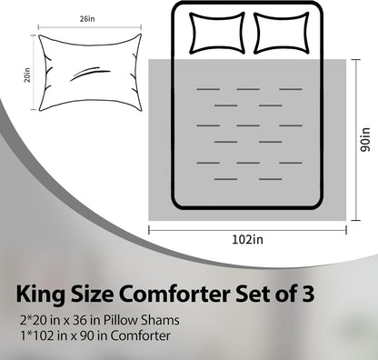 Cosmoluxe King Size Comforter Set, Satin Comforter Sets for All Season, 3 Pieces Reversible Lightweight and Breathable Bedding Sets with 1 Silky Comforter and 2 Pillow Shams (Black)