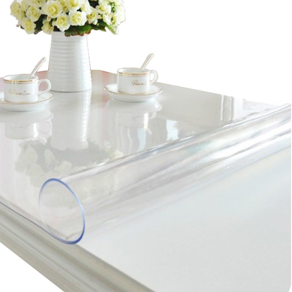 ETECHMART Clear Round Table Cover Protector 48'', 2.0mm Thick Vinyl Waterproof Transparent Table Protector, Non-Slip Heat Resistant Clear Plastic Table Cover Protector for Coffee Table Hard Floor