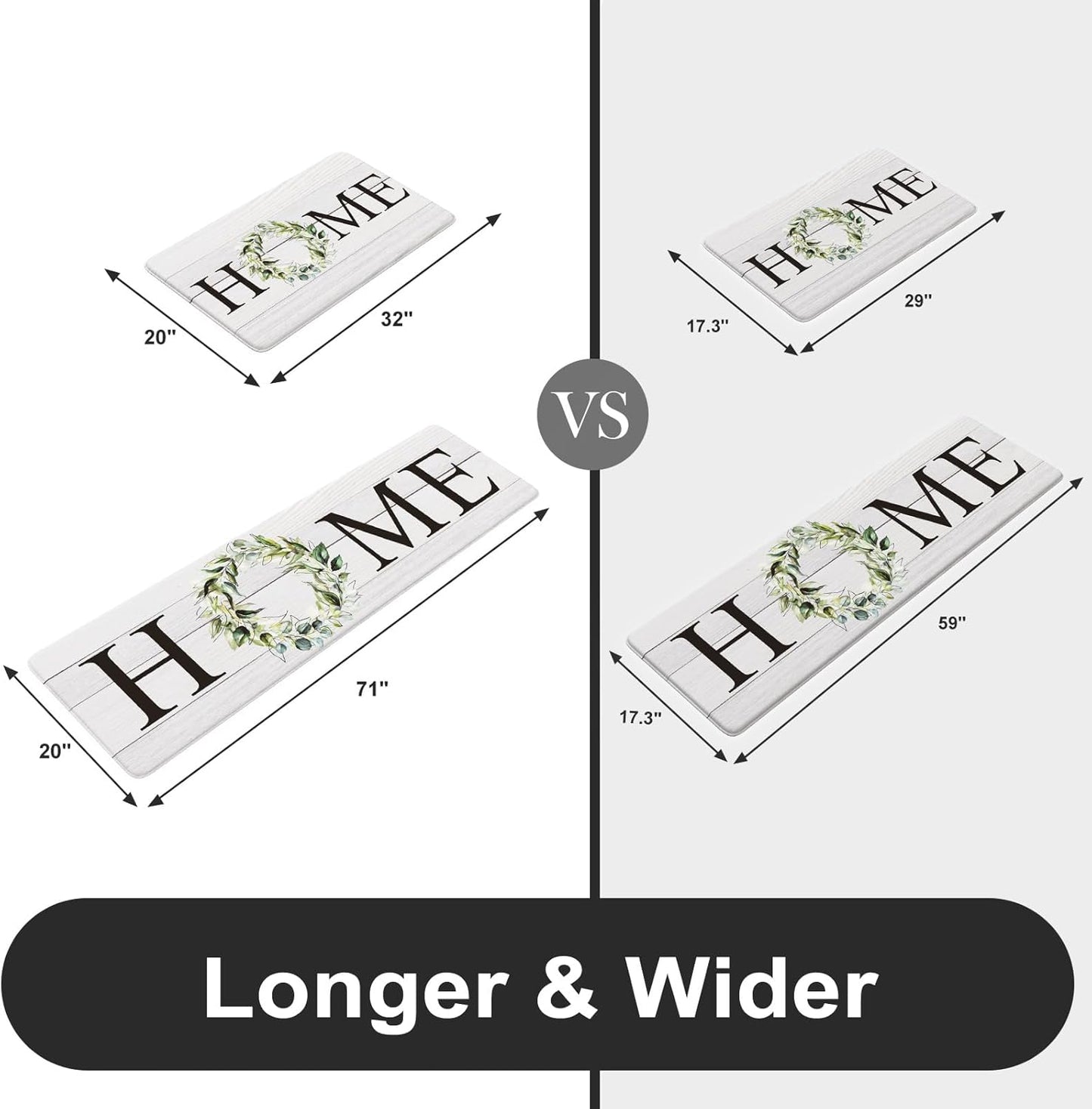 KIMODE Kitchen Anti Fatigue Rug Set of 2, Ergonomic Standing Kitchen Mat Set 2PCS, Farmhouse Kitchen Runner Stain Resistant, Non Slip Waterproof Kitchen Mats for Floor, 20" x 71" + 20" x 32", White