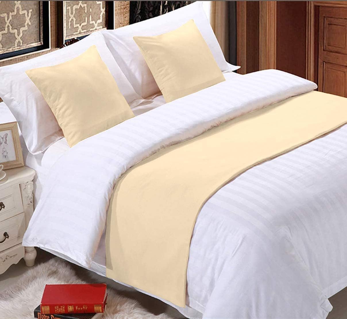 800 Thread Count Solid 1 Piece Bed Runner Scarf Protector Slipcover Bed Decorative Scarf (Queen (90 X 20), Taupe)