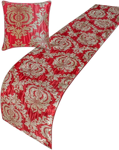 The HomeCentric King/Queen/Twin Blue Designer King 90"x18" Bed Runner with 2 Pillow Cover, Floral, Embroidered, Jute Lace & Lace Bed Scarf on Cotton Fabric - Morning Glories