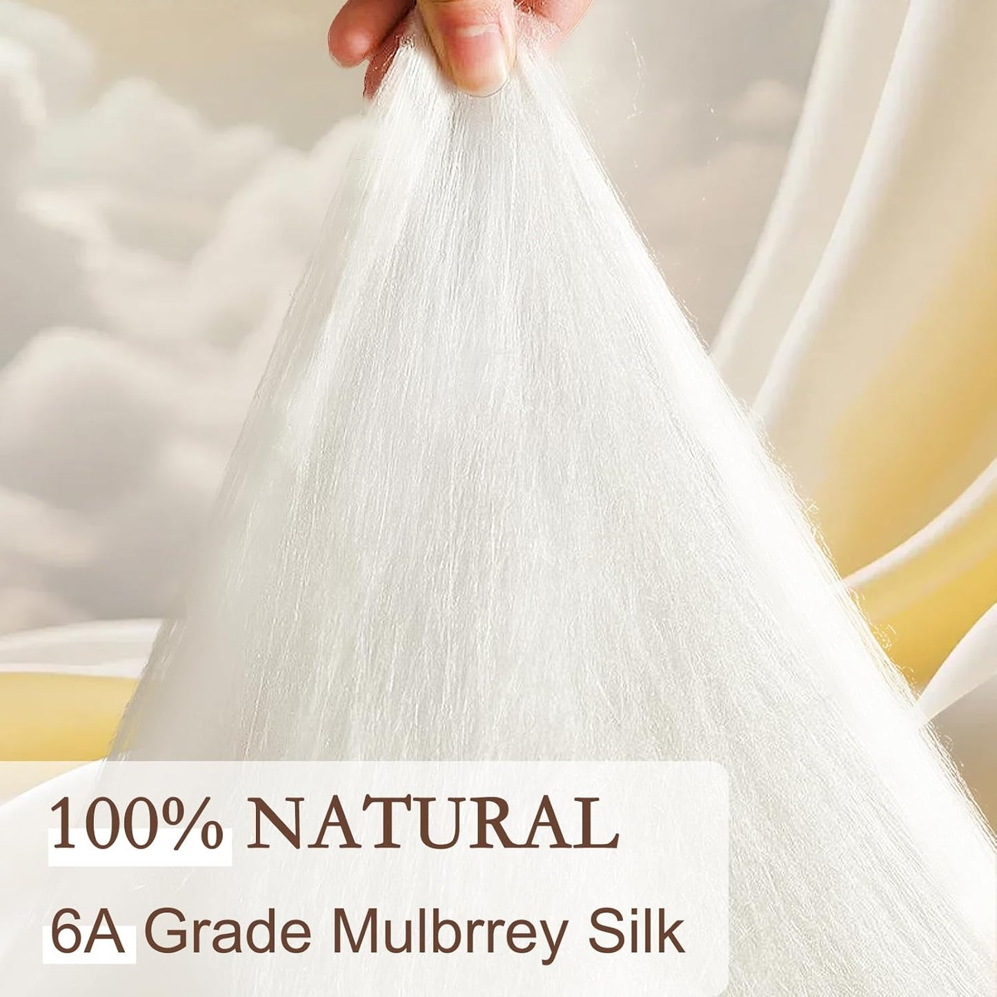 YOUR MOON Pure Mulberry Silk Comforter Queen Size for All Season,100% Natural Long Strand Silk Fill Duvet, Luxury Bedding, Noiseless Cotton Shell (White)