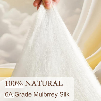 YOUR MOON Pure Mulberry Silk Comforter Queen Size for All Season,100% Natural Long Strand Silk Fill Duvet, Luxury Bedding, Noiseless Cotton Shell (White)