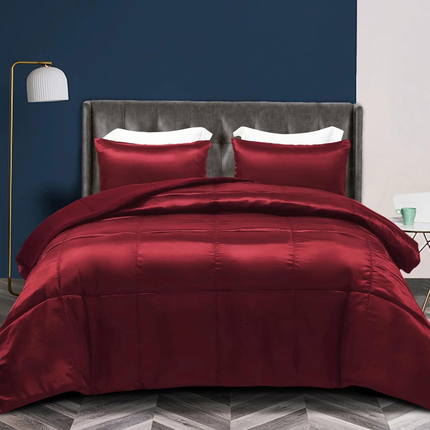 Whale Flotilla 3-Piece Reversible Silky Soft King Size Comforter Bedding Set, Luxurious Satin Comforters Oversized with 2 Satin Pillowcases, Lightweight Duvet for All Seasons, Black