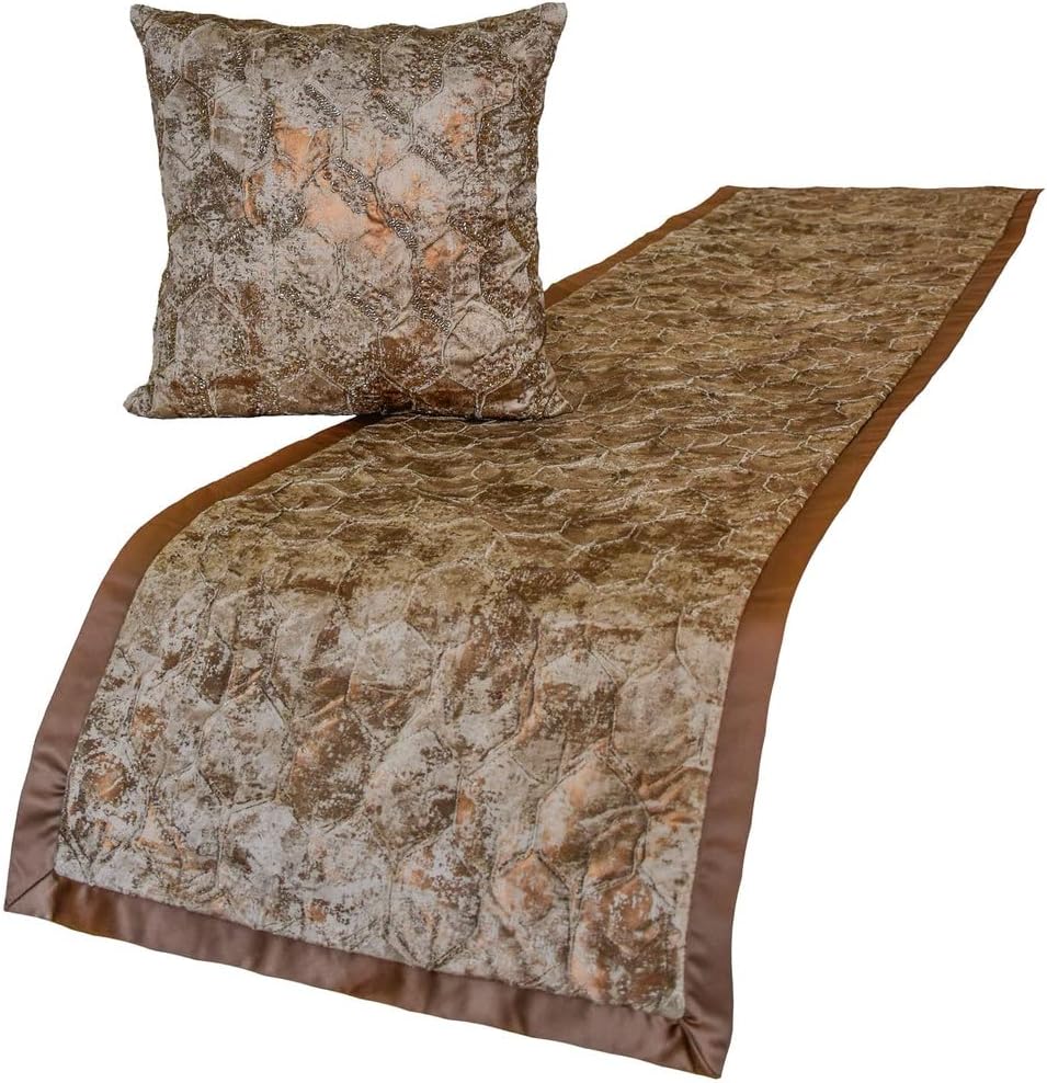 The HomeCentric King/Queen/Twin Blue Designer King 90"x18" Bed Runner with 2 Pillow Cover, Floral, Embroidered, Jute Lace & Lace Bed Scarf on Cotton Fabric - Morning Glories