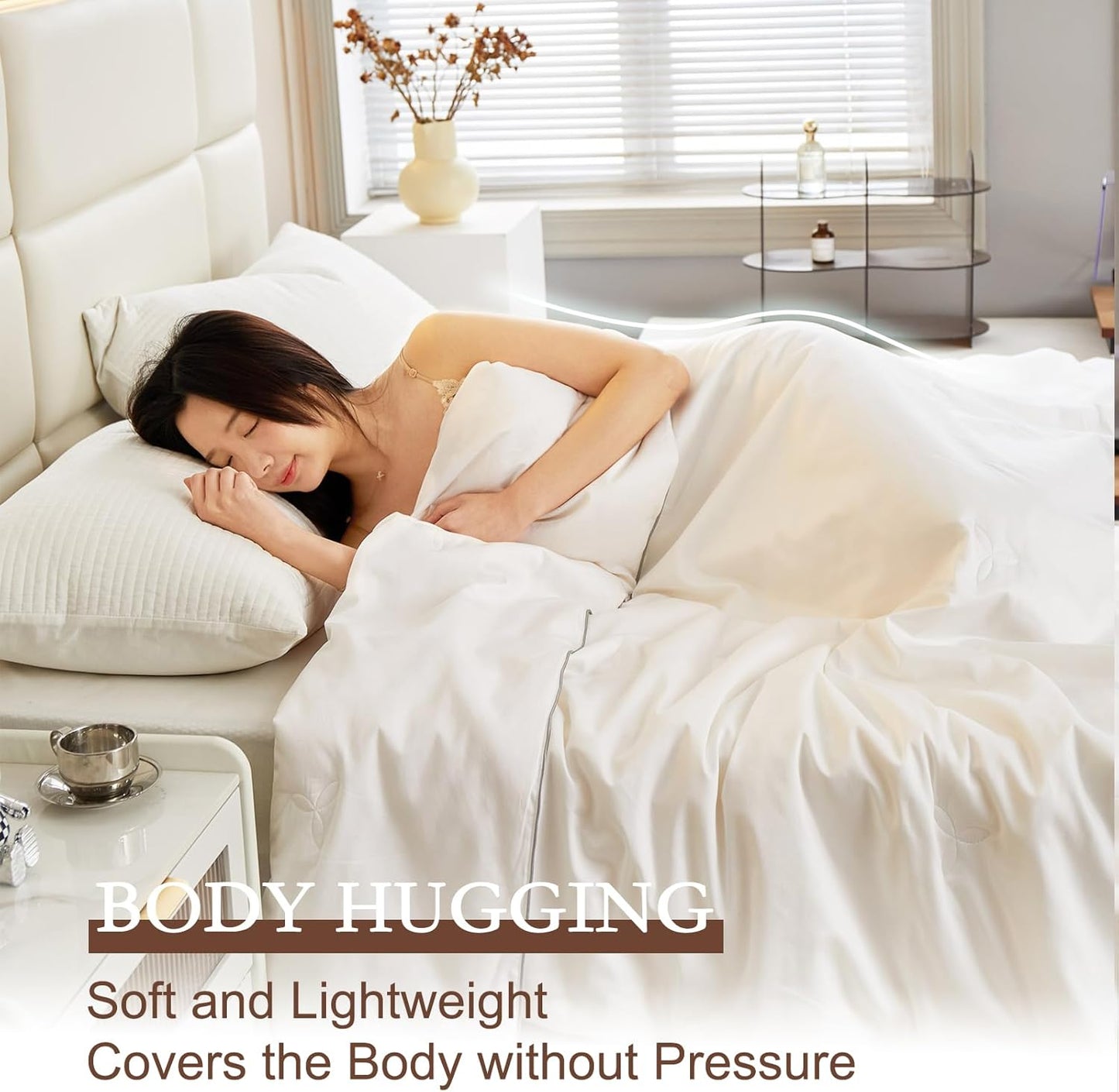 YOUR MOON Pure Mulberry Silk Comforter Queen Size for All Season,100% Natural Long Strand Silk Fill Duvet, Luxury Bedding, Noiseless Cotton Shell (White)