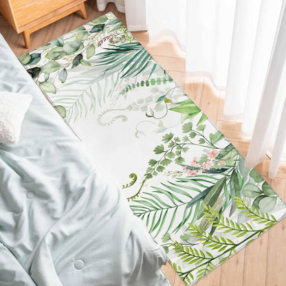 Spring Summer Kitchen Rugs and Mats Set of 2 Green Eucalyptus Leaves Kitchen Sink Mat Watercolor Ferns Plants Non-Slip Area Runner Rug,Washable Floor Mat for Home Dining Room Office 16"x24"+16"x47"