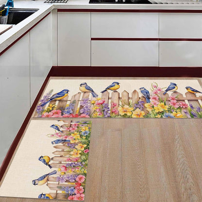 Spring Summer Kitchen Rugs and Mats Set of 2 Green Eucalyptus Leaves Kitchen Sink Mat Watercolor Ferns Plants Non-Slip Area Runner Rug,Washable Floor Mat for Home Dining Room Office 16"x24"+16"x47"