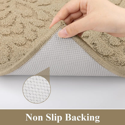 SHACOS Kitchen Rugs Sets of 3 Non Slip Washable Polypropylene Low Pile Absorbent Resist Dirt Kitchen Floor Mat 3 Piece for Entryway, Hallway, Front of Sink (24"x36"+24"x59"+24"x71", Leaves Beige)