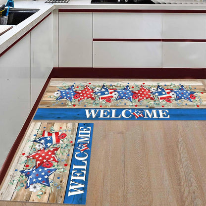 Spring Summer Kitchen Rugs and Mats Set of 2 Green Eucalyptus Leaves Kitchen Sink Mat Watercolor Ferns Plants Non-Slip Area Runner Rug,Washable Floor Mat for Home Dining Room Office 16"x24"+16"x47"