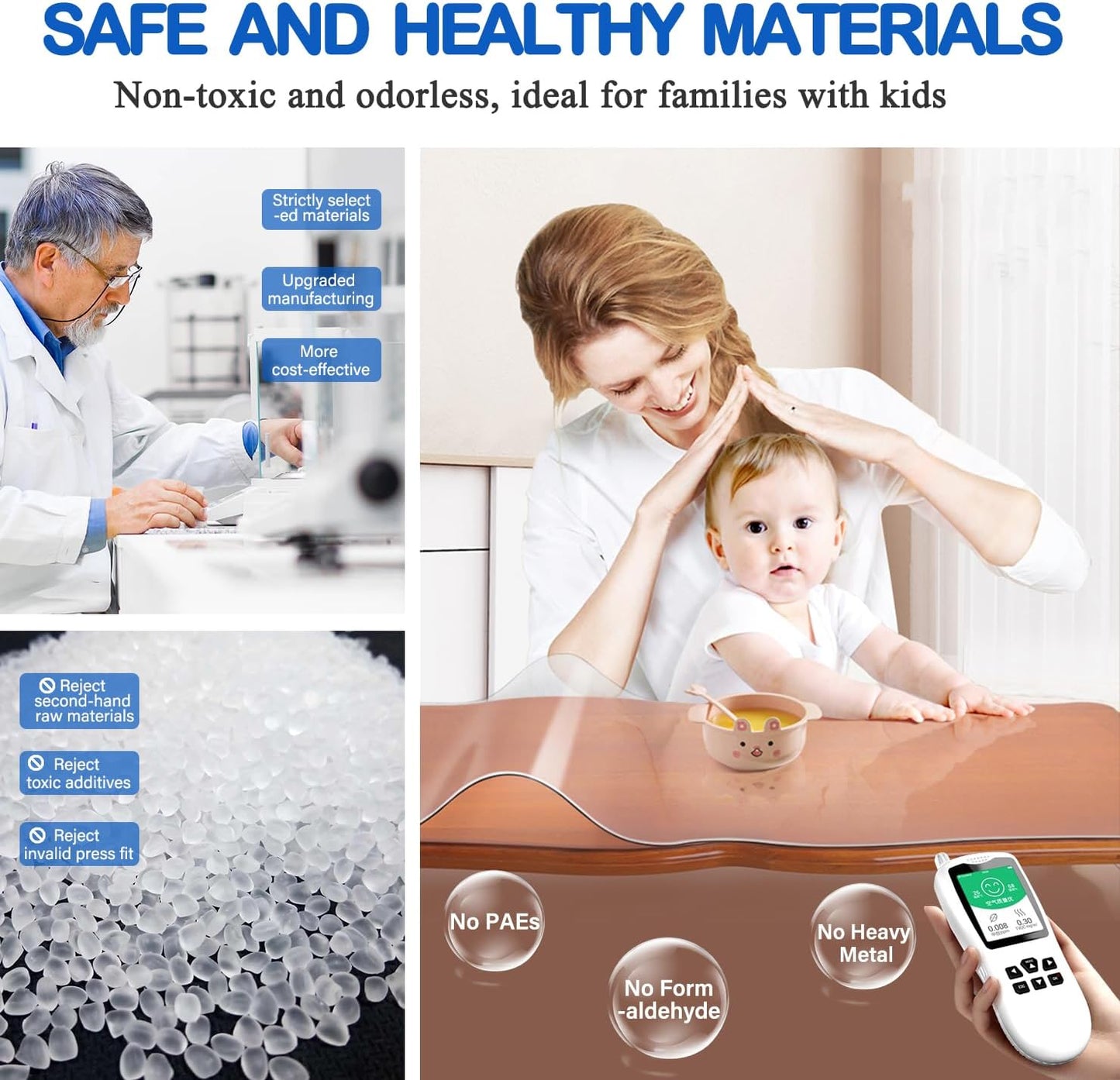 60 Inch Diameter Clear Round Plastic Table Cover Vinyl Tablecloth Clear PVC Placemats Circle Desk Pad Dining Coffee Table Wood Furniture Protector Wipeable Water Resistant Table Runner Protector