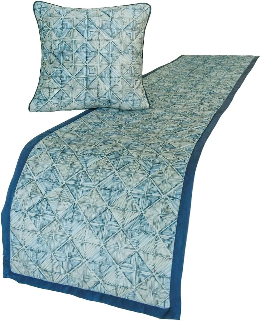 The HomeCentric King/Queen/Twin Blue Designer King 90"x18" Bed Runner with 2 Pillow Cover, Floral, Embroidered, Jute Lace & Lace Bed Scarf on Cotton Fabric - Morning Glories