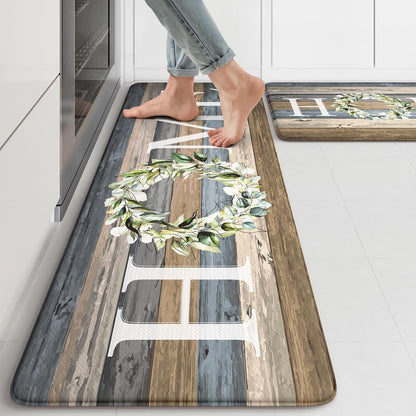 KIMODE Kitchen Anti Fatigue Rug Set of 2, Ergonomic Standing Kitchen Mat Set 2PCS, Farmhouse Kitchen Runner Stain Resistant, Non Slip Waterproof Kitchen Mats for Floor, 20" x 71" + 20" x 32", White