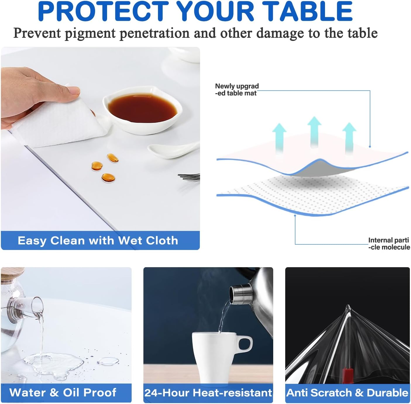 60 Inch Diameter Clear Round Plastic Table Cover Vinyl Tablecloth Clear PVC Placemats Circle Desk Pad Dining Coffee Table Wood Furniture Protector Wipeable Water Resistant Table Runner Protector