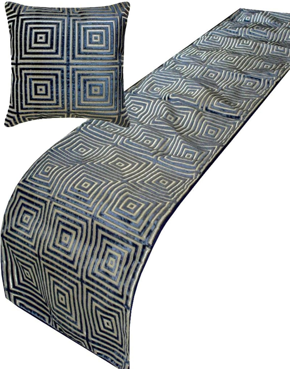 The HomeCentric King/Queen/Twin Blue Designer King 90"x18" Bed Runner with 2 Pillow Cover, Floral, Embroidered, Jute Lace & Lace Bed Scarf on Cotton Fabric - Morning Glories