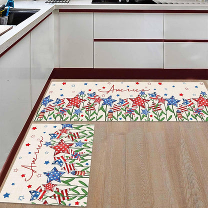 Spring Summer Kitchen Rugs and Mats Set of 2 Green Eucalyptus Leaves Kitchen Sink Mat Watercolor Ferns Plants Non-Slip Area Runner Rug,Washable Floor Mat for Home Dining Room Office 16"x24"+16"x47"