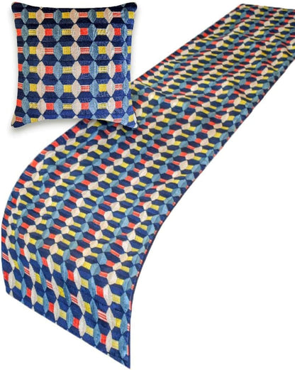 The HomeCentric King/Queen/Twin Blue Designer King 90"x18" Bed Runner with 2 Pillow Cover, Floral, Embroidered, Jute Lace & Lace Bed Scarf on Cotton Fabric - Morning Glories