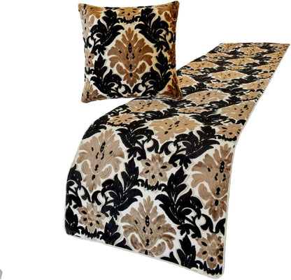 The HomeCentric King/Queen/Twin Blue Designer King 90"x18" Bed Runner with 2 Pillow Cover, Floral, Embroidered, Jute Lace & Lace Bed Scarf on Cotton Fabric - Morning Glories