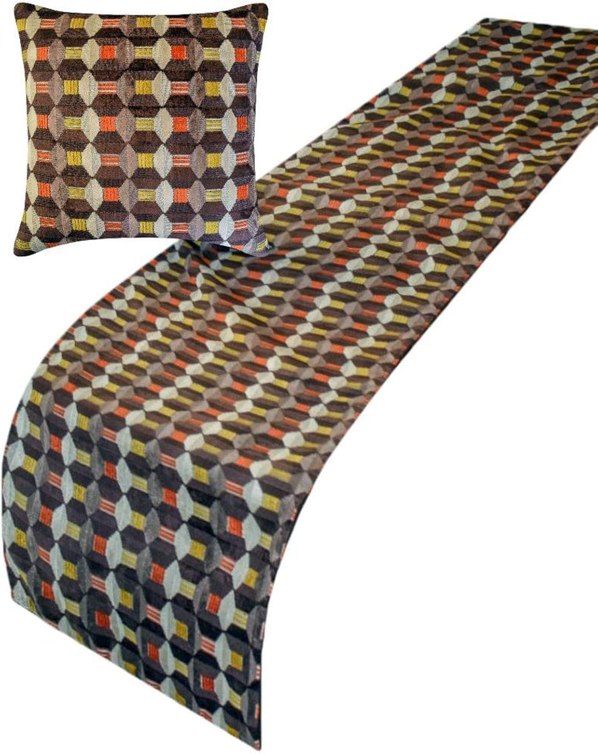 The HomeCentric King/Queen/Twin Blue Designer King 90"x18" Bed Runner with 2 Pillow Cover, Floral, Embroidered, Jute Lace & Lace Bed Scarf on Cotton Fabric - Morning Glories