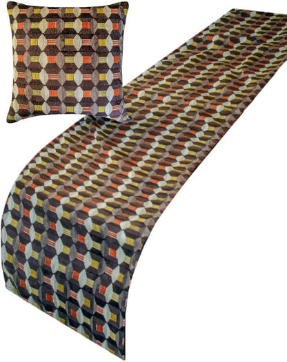 The HomeCentric King/Queen/Twin Blue Designer King 90"x18" Bed Runner with 2 Pillow Cover, Floral, Embroidered, Jute Lace & Lace Bed Scarf on Cotton Fabric - Morning Glories