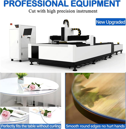 60 Inch Diameter Clear Round Plastic Table Cover Vinyl Tablecloth Clear PVC Placemats Circle Desk Pad Dining Coffee Table Wood Furniture Protector Wipeable Water Resistant Table Runner Protector