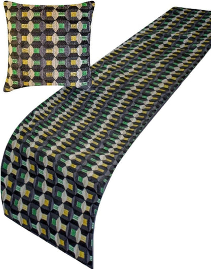 The HomeCentric King/Queen/Twin Blue Designer King 90"x18" Bed Runner with 2 Pillow Cover, Floral, Embroidered, Jute Lace & Lace Bed Scarf on Cotton Fabric - Morning Glories