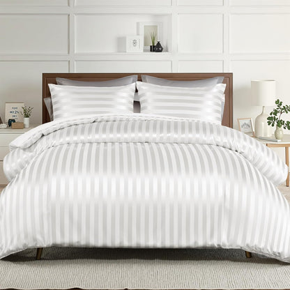 Whale Flotilla 3-Piece Reversible Silky Soft King Size Comforter Bedding Set, Luxurious Satin Comforters Oversized with 2 Satin Pillowcases, Lightweight Duvet for All Seasons, Black