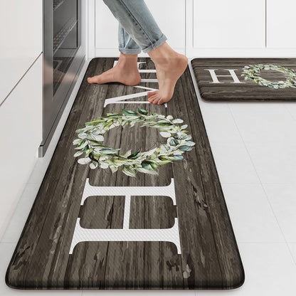 KIMODE Kitchen Anti Fatigue Rug Set of 2, Ergonomic Standing Kitchen Mat Set 2PCS, Farmhouse Kitchen Runner Stain Resistant, Non Slip Waterproof Kitchen Mats for Floor, 20" x 71" + 20" x 32", White