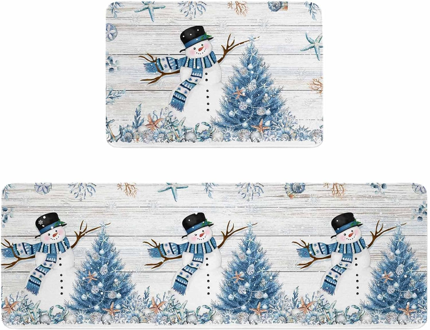 Blue Pumpkins Fall Kitchen Rugs and Mats Set, Thanksgiving Orange White Pumpkin Bathroom Rug Non Slip Floor Mat, Eucalyptus Leaves Botanical Autumn Anti-Fatigue Comfort Mat for Kitchen