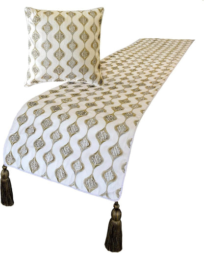 The HomeCentric King/Queen/Twin Blue Designer King 90"x18" Bed Runner with 2 Pillow Cover, Floral, Embroidered, Jute Lace & Lace Bed Scarf on Cotton Fabric - Morning Glories