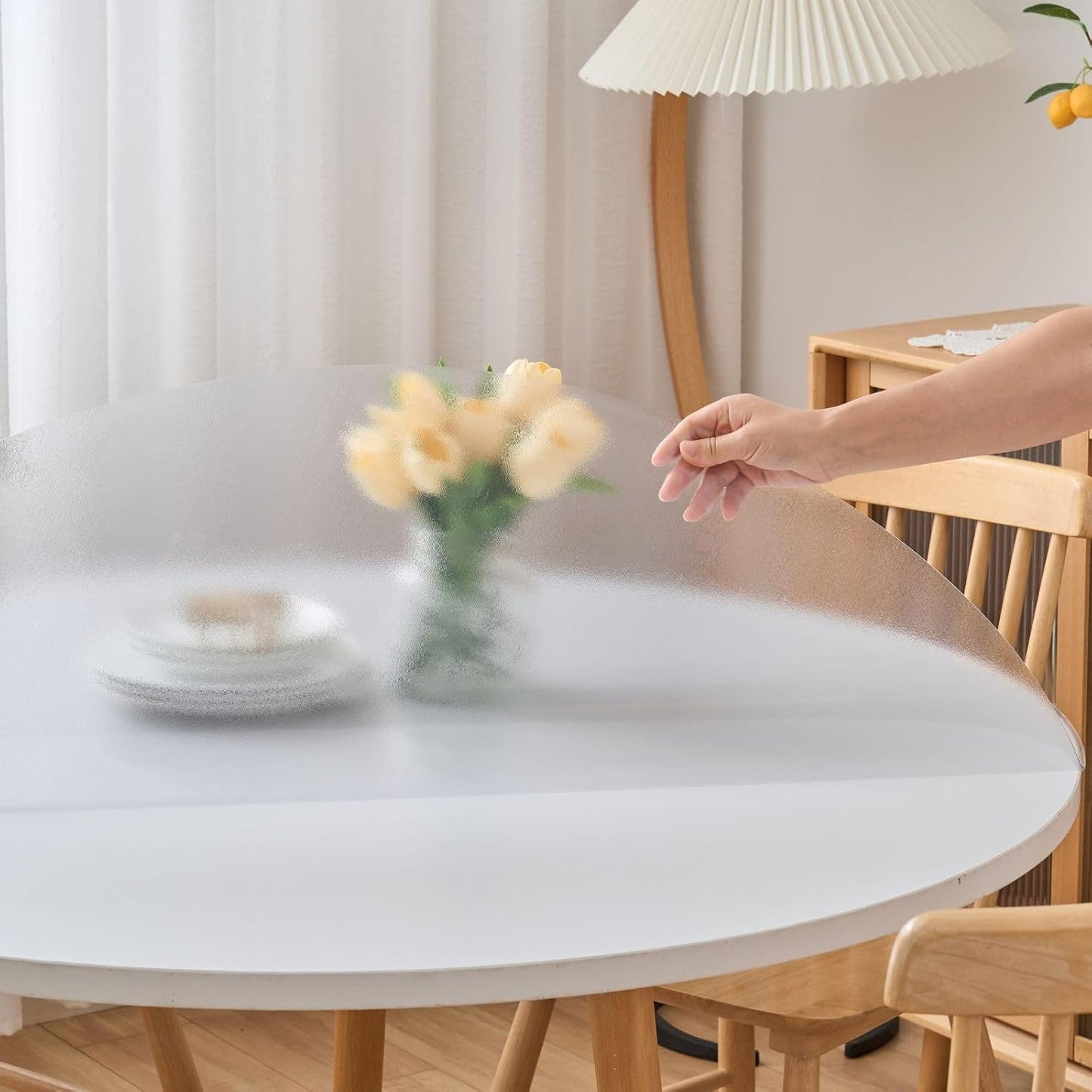 54 Inch Round Clear Table Cover Protector, Clear Round Protector for Dining Room Table, 1.5mm Thick Waterproof Round Plastic Vinyl Table Pad