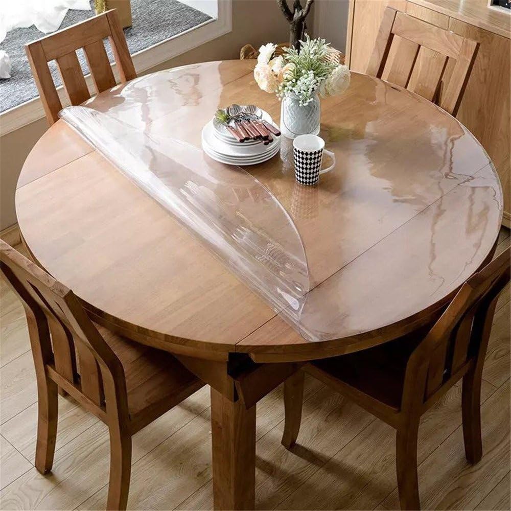 OstepDecor Round Clear Table Protector 48 Inch Thick Clear Table Cover Protector Round, Plastic Waterproof PVC Tablecloth, Vinyl Circle Table Top Protector for Dining Room, Coffee Tabletop